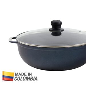 IMUSA USA Nonstick Caldero with Glass Lid, Blue 24cm