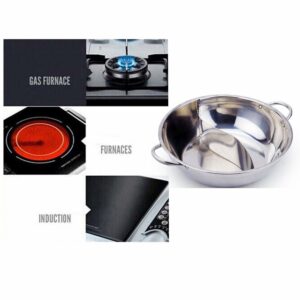 MineDecor Yuanyang Hot Pot with Divider Stainless Steel Pot for Electric Induction Cooktop Gas Stove (34 CM 16 OZ Include 2 Pot Spoons)