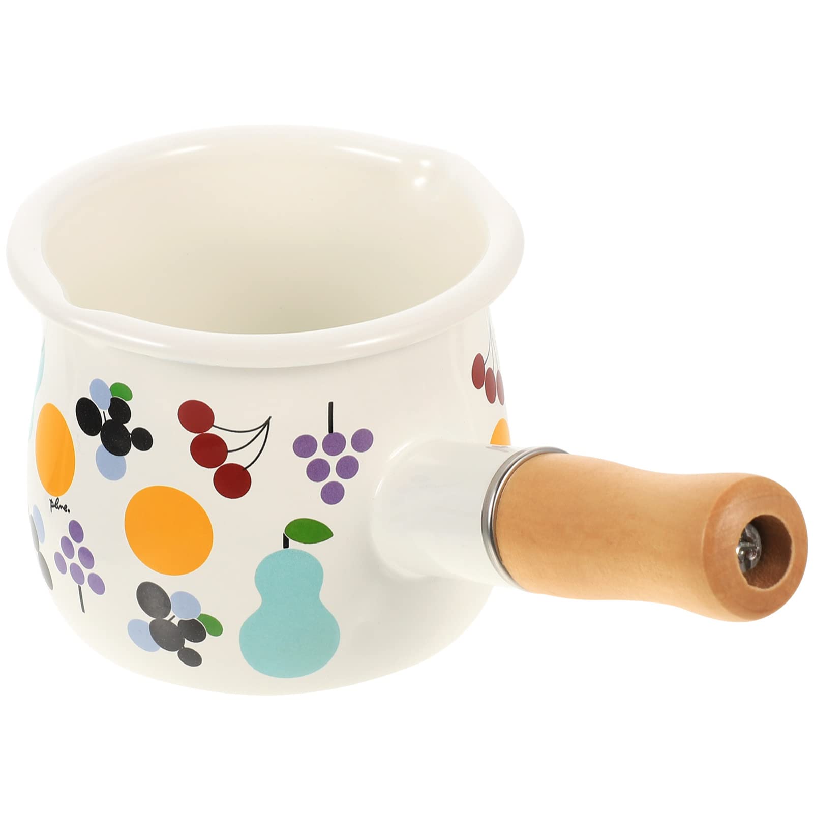 UPKOCH Enamel Milk Pot with Dual Pour Spout Mini Butter Warmer Enamel Saucepan Small Cookware with Wooden Handle Soup Pot Food Pot, White