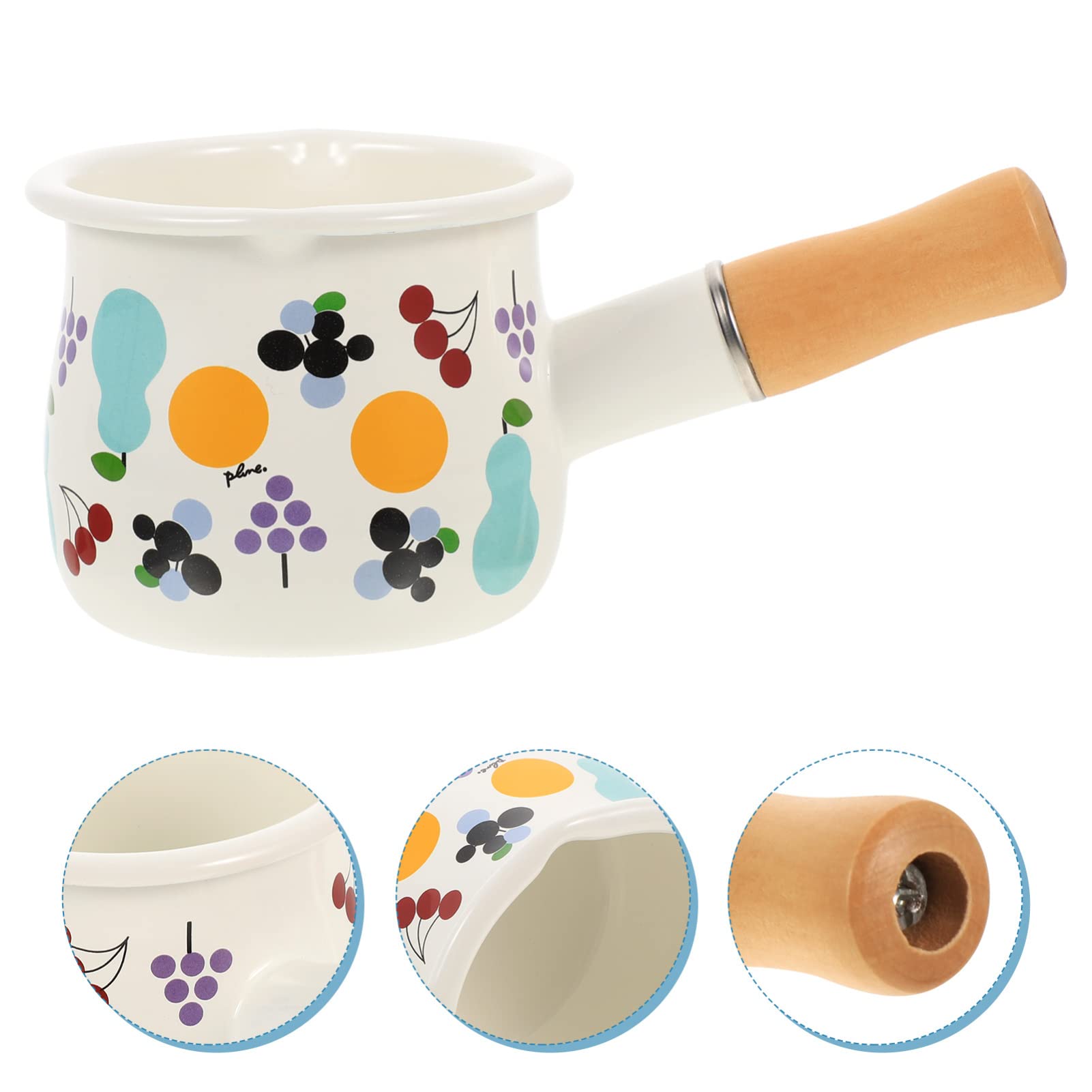 UPKOCH Enamel Milk Pot with Dual Pour Spout Mini Butter Warmer Enamel Saucepan Small Cookware with Wooden Handle Soup Pot Food Pot, White