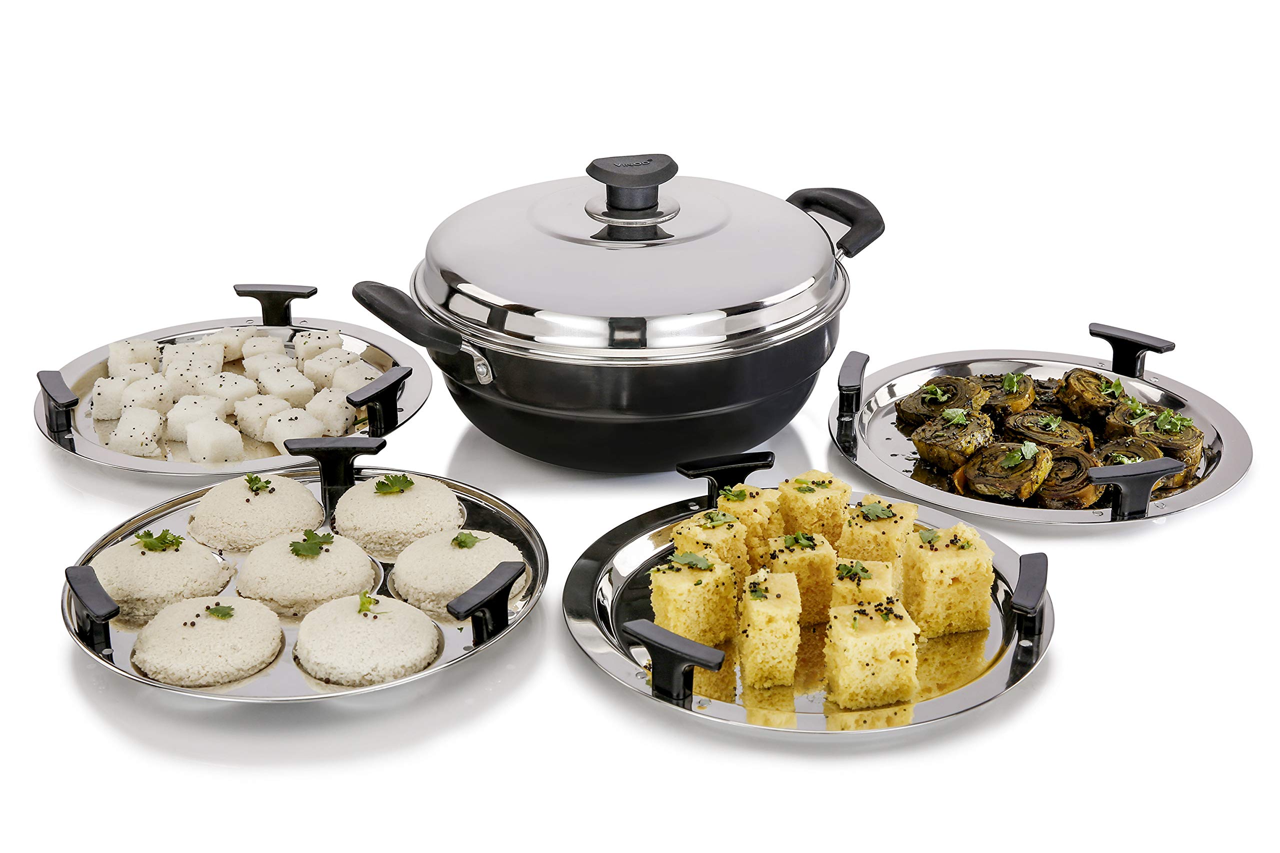 Vinod Multi Kadhai (Hard Anodized) - Idli Maker, Dhokla Maker, 26 cm Kadai