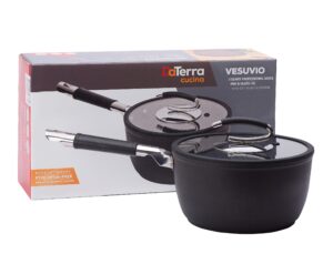 vesuvio ceramic coated nonstick induction compatible sauce pan, 2.6 quart | heat resistant silicone handle | durable, high heat aluminum base with no ptfe, pfoa, lead | oven safe | made in italy