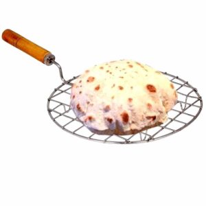 annafi® multi-purpose round roti jali papad grill chapati jari griller pan| big roasting net, stainless steel multifunctional wire steaming cooling & baking barbecue rack roaster with wooden handle