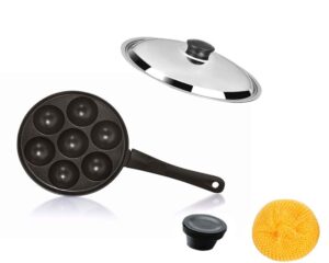 satre online and marketing non stick heavy small appam pan with 7 cavity,appam maker,7 pits appam maker,egg pan maker, color black & silver