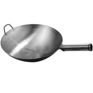 houshiyu-521 cast iron wok, hand hammered nonstick uncoated wok, heavy duty iron wok with commercial grade handle, more size to choices, round bottom wok,36cm/14.2in