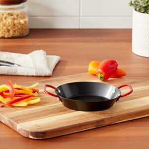 IMUSA USA Paella Pan, 6", Black with Red Handles