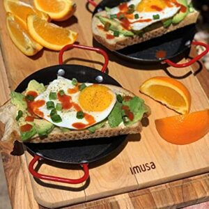 IMUSA USA Paella Pan, 6", Black with Red Handles