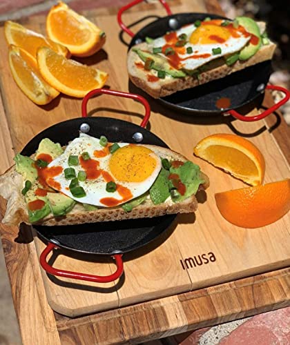 IMUSA USA Paella Pan, 6", Black with Red Handles