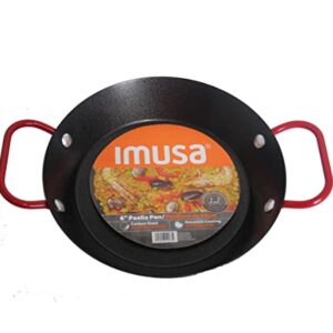 IMUSA USA Paella Pan, 6", Black with Red Handles