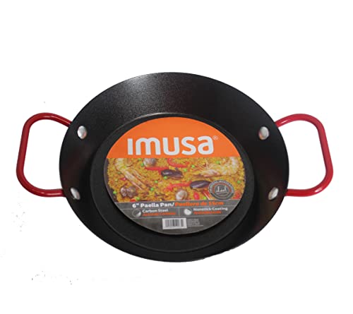 IMUSA USA Paella Pan, 6", Black with Red Handles