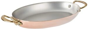 mauviel m'150 b 1.5mm polished copper & stainless steel oval pan with brass handles, 11.8-in, made in france