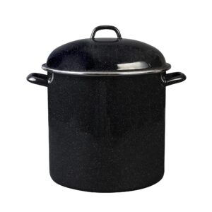 Granite Ware 15 Qt Heavy Gauge Stock Pot with Lid. (Speckled Black) Enamelware. Stainless Steel. Suitable for cooktops, oven to table. Dishwasher Safe.