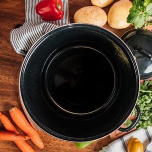 Granite Ware 15 Qt Heavy Gauge Stock Pot with Lid. (Speckled Black) Enamelware. Stainless Steel. Suitable for cooktops, oven to table. Dishwasher Safe.