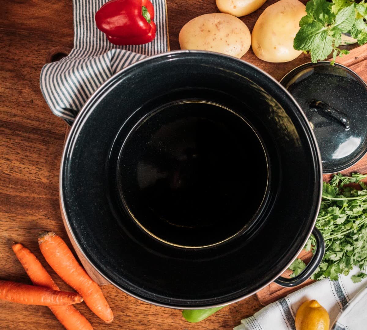 Granite Ware 15 Qt Heavy Gauge Stock Pot with Lid. (Speckled Black) Enamelware. Stainless Steel. Suitable for cooktops, oven to table. Dishwasher Safe.