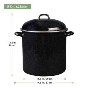 Granite Ware 15 Qt Heavy Gauge Stock Pot with Lid. (Speckled Black) Enamelware. Stainless Steel. Suitable for cooktops, oven to table. Dishwasher Safe.