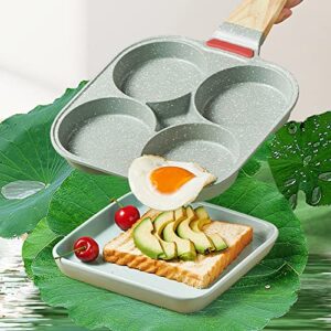 DAFEIKE 4 Egg Frying Pan Nonstick Omelet Pan Ceramic Mini Egg Pancake Pan Non Stick Aluminum Skillet, Green