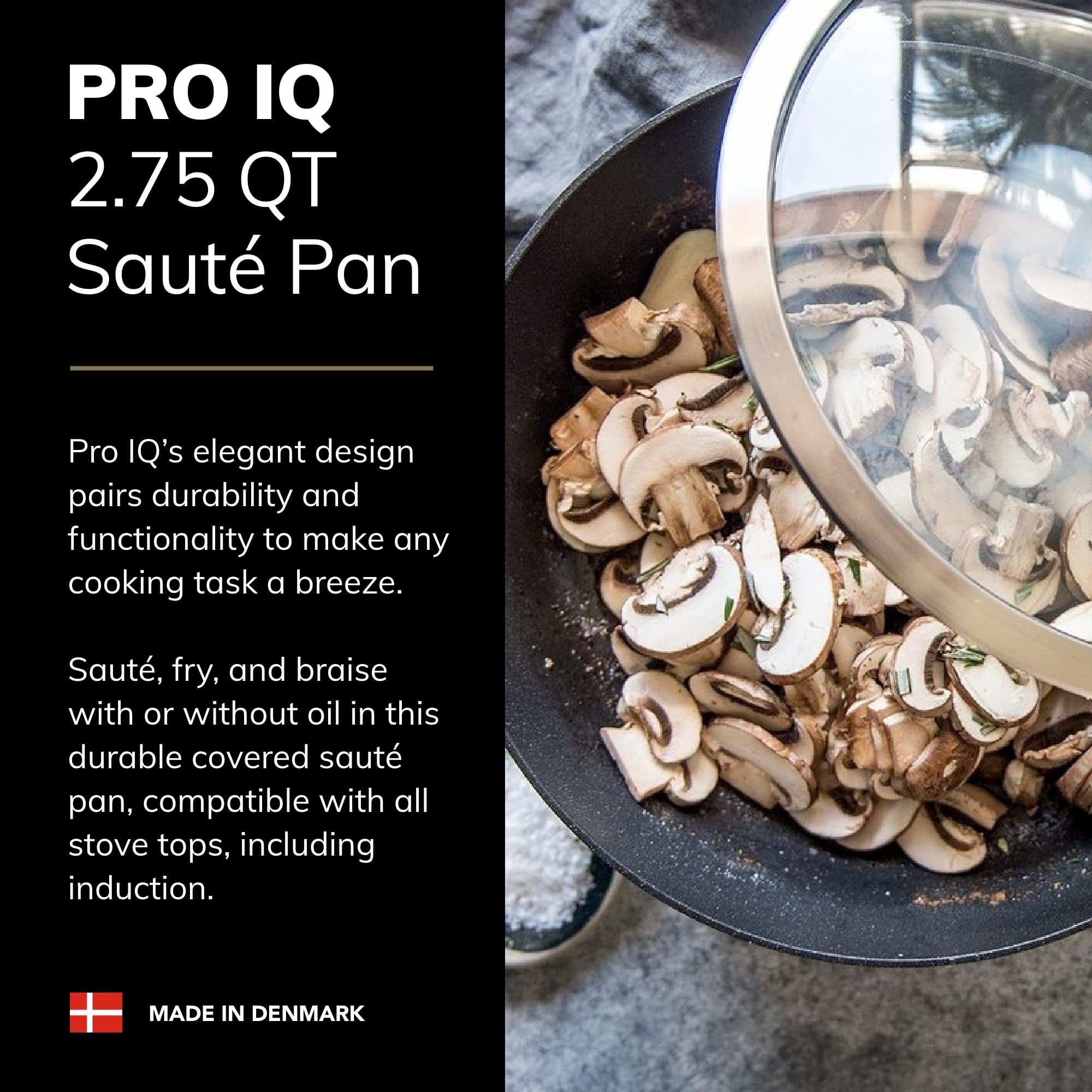 Scanpan Pro IQ 2.75 qt Covered Saute Pan - Easy-to-Use Nonstick Cookware - Dishwasher, Metal Utensil & Oven Safe - Made by Hand in Denmark