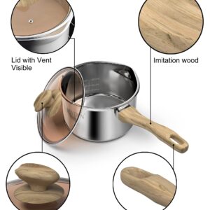 VENTION 2 Quart Stainless Steel Saucepan with Lid, Sauce Pan with Pour Spout, Small Pots for Cooking, Left Hand