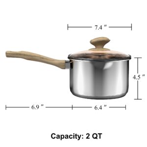 VENTION 2 Quart Stainless Steel Saucepan with Lid, Sauce Pan with Pour Spout, Small Pots for Cooking, Left Hand