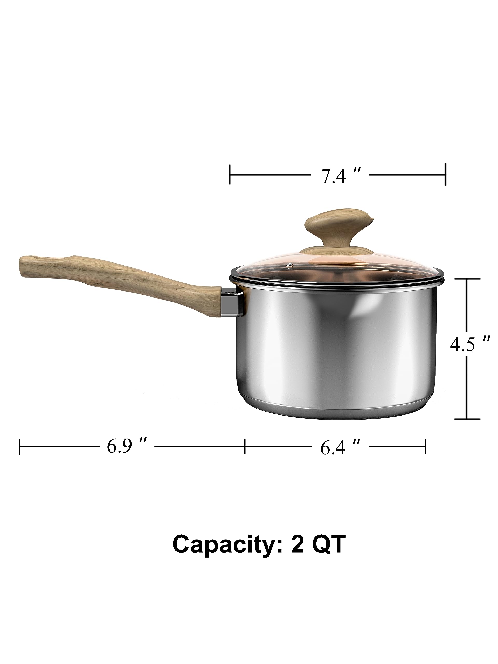 VENTION 2 Quart Stainless Steel Saucepan with Lid, Sauce Pan with Pour Spout, Small Pots for Cooking, Left Hand