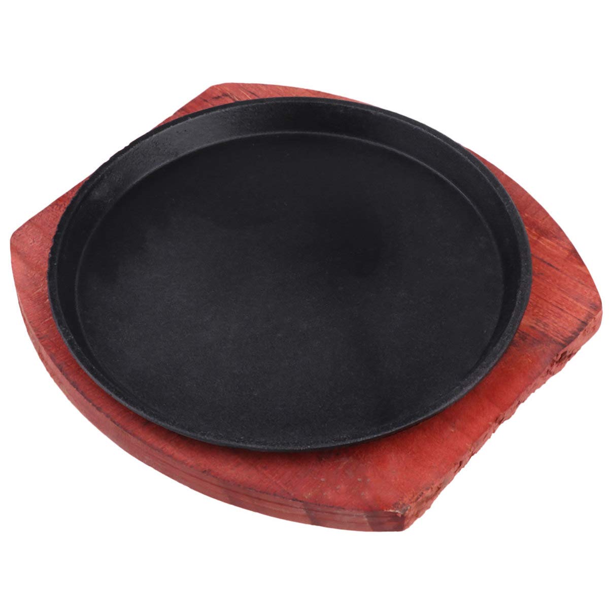 Fajita Plate Cast Iron Fajita Pan with Wooden Tray Sizzling Japanese Steak Plate for Home Restaurant