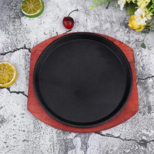 Fajita Plate Cast Iron Fajita Pan with Wooden Tray Sizzling Japanese Steak Plate for Home Restaurant