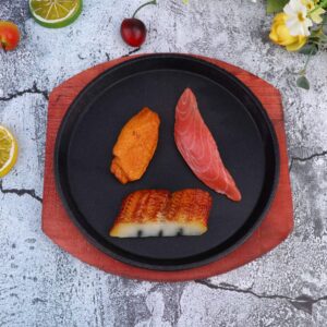 Fajita Plate Cast Iron Fajita Pan with Wooden Tray Sizzling Japanese Steak Plate for Home Restaurant