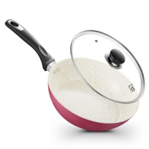 koch systeme cs 10 inch nonstick frying pan, pink egg pan with lid, nonstick omelet pan skillet for all stove tops include induction cooker, small wok with heat resistant handle, apeo & pfoa-free,pink