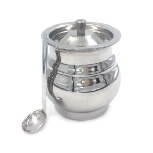 EarthVision Stainless Steel Ghee storage pot set with lid and spoon, Clarified Butter storage pot, Ghee container, Oil Keeper, Oil container with lid for pooja Oil storage pot 15.21 Oz