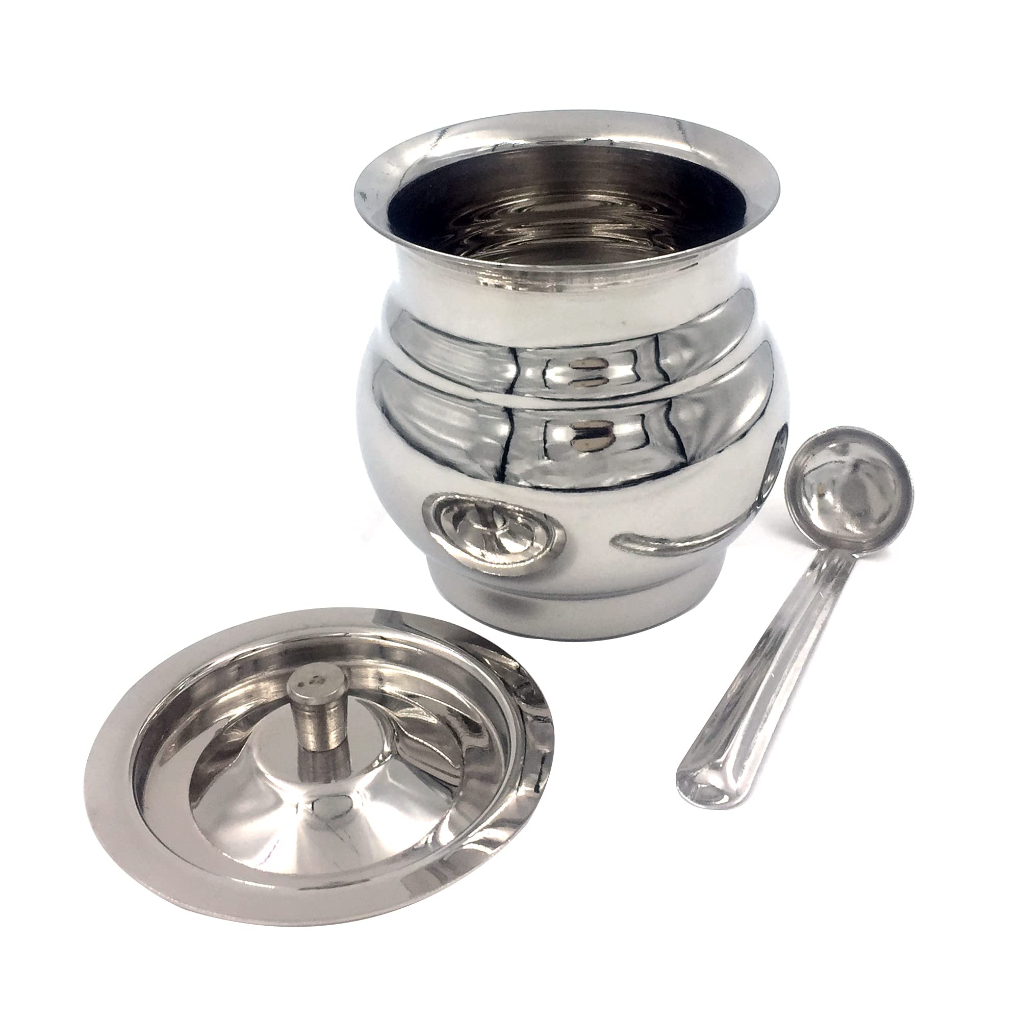 EarthVision Stainless Steel Ghee storage pot set with lid and spoon, Clarified Butter storage pot, Ghee container, Oil Keeper, Oil container with lid for pooja Oil storage pot 15.21 Oz