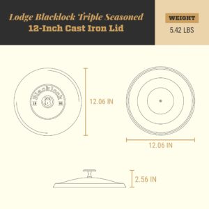 Lodge Blacklock 12" Triple Seasoned Cast Iron Lid - For Blacklock 12 Dutch Ovens & Skillets - Locks In Moisture - High-Heat Aluminum Knob - Pan Lid for Iron Skillet