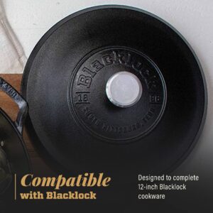 Lodge Blacklock 12" Triple Seasoned Cast Iron Lid - For Blacklock 12 Dutch Ovens & Skillets - Locks In Moisture - High-Heat Aluminum Knob - Pan Lid for Iron Skillet