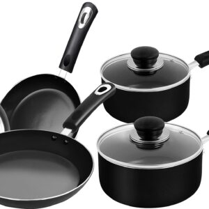 Utopia Kitchen 1 Quart & 2 Quart Nonstick Saucepans with Glass Lids & along with 8” 9” & 11” Nonstick Frying Pan - Induction Bottom - Multipurpose Use for Home Kitchen or Restaurant - Grey-Black