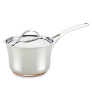 anolon nouvelle stainless steel sauce pan/saucepan with lid, 3.5 quart, silver