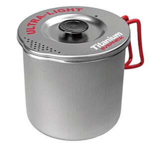 evernew titanium lightweight pasta camping pot with strainer lid, 1000, medium