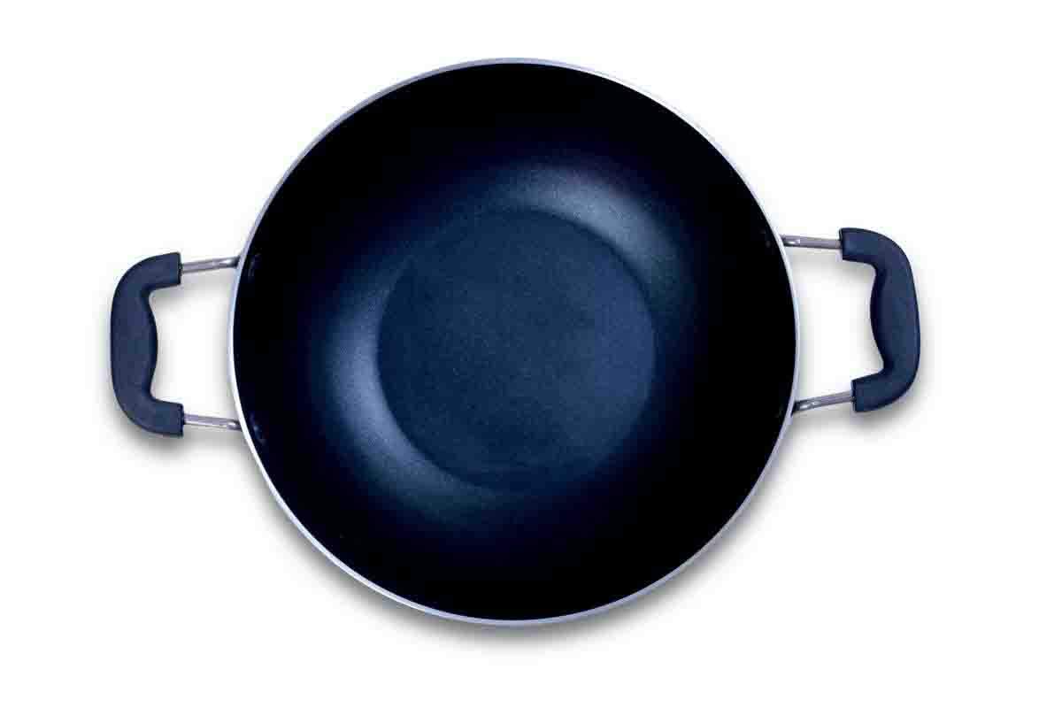 Induction Base Deep Kadai Non-Stick Aluminium Kadhai Deep Fry Pan Nonstick 2.2 litre Kadhai with Glass Lid 240 mm 9.5 Inches(Induction and Gas Compatible)