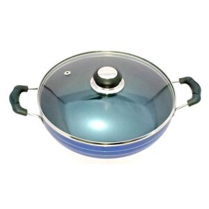 Induction Base Deep Kadai Non-Stick Aluminium Kadhai Deep Fry Pan Nonstick 2.2 litre Kadhai with Glass Lid 240 mm 9.5 Inches(Induction and Gas Compatible)