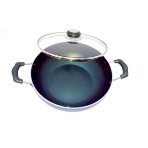 Induction Base Deep Kadai Non-Stick Aluminium Kadhai Deep Fry Pan Nonstick 2.2 litre Kadhai with Glass Lid 240 mm 9.5 Inches(Induction and Gas Compatible)