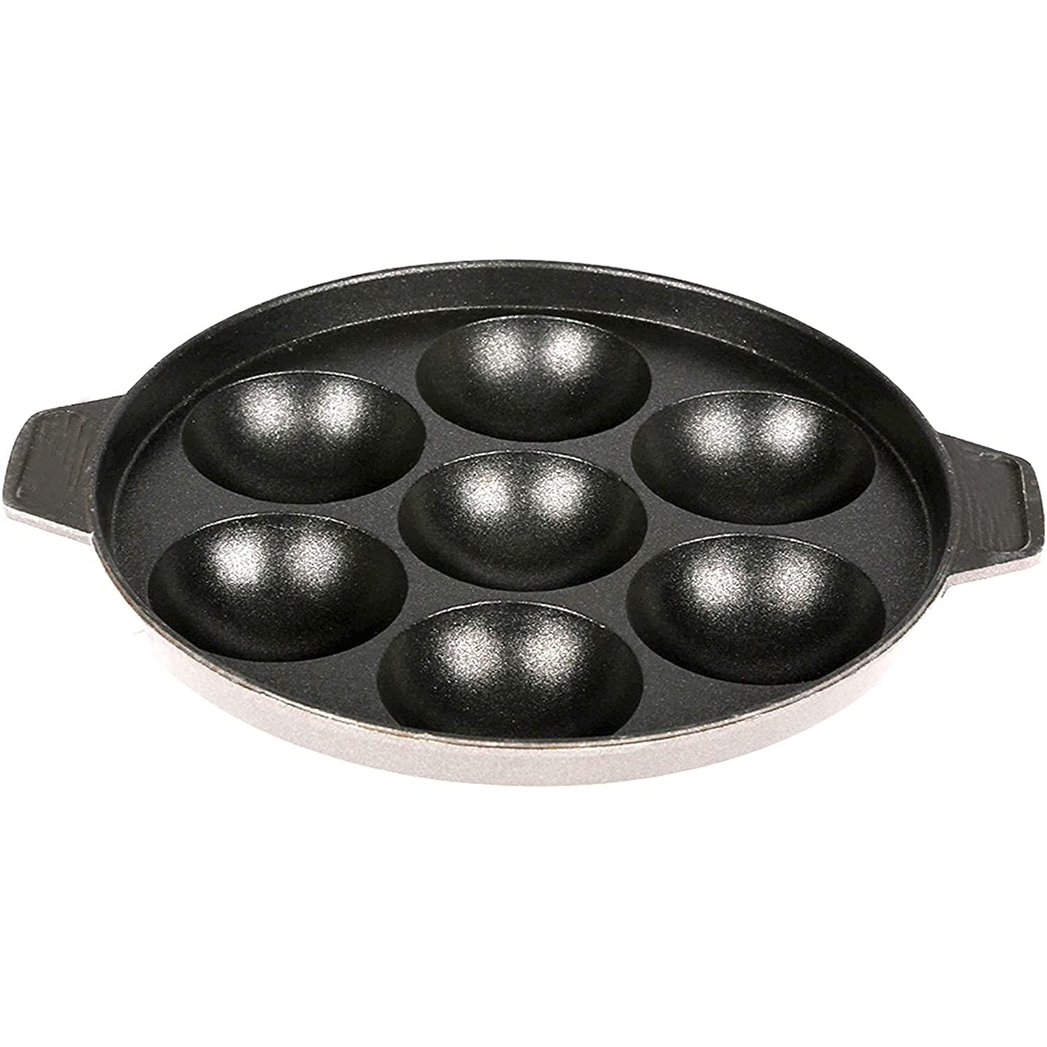 DBY Appam Patra Paniyaral Non-Stick Paniyaram Paniyarakkal Aebleskiver Pan with Stainless Steel Lid 7 Balls