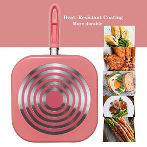 DXBVIEX Square Griddle Pan for Stove Top Nonstick, Flat Pan with Spatula & Brush, 11"X 11"(Pink)