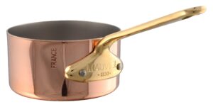 mauviel m'minis polished copper & stainless steel sauce pan with brass handle, 3.5-in, made in france