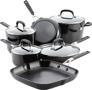 kitchenaid hard anodized nonstick cookware pots and pans set, 10 piece, onyx black