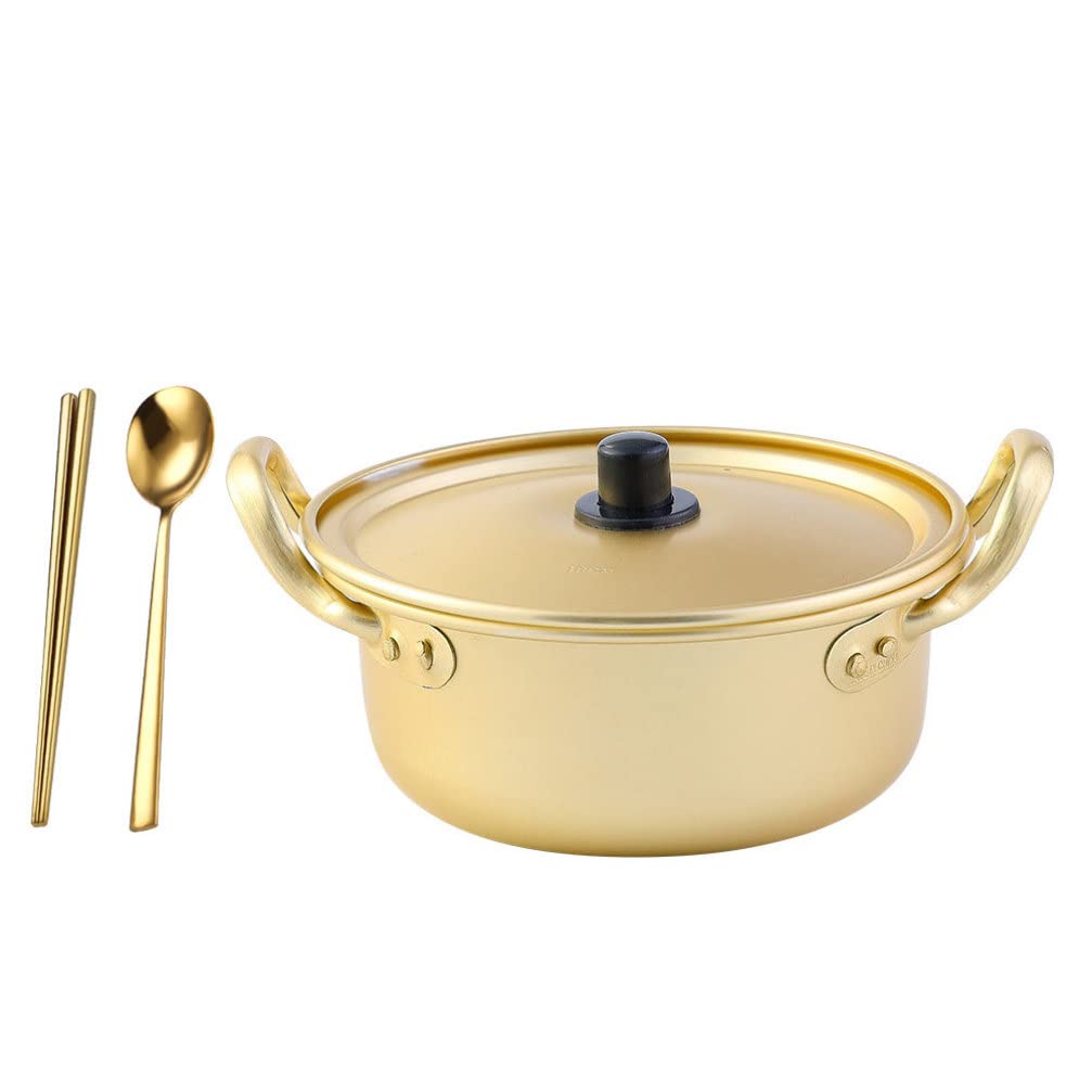 OUNONA Korean Food Ramen Noodle Pot:Hot Shin Ramyun Aluminum Pot with Lid Spoon and Chopsticks Ramyun Cooker for Cooking, Soup, Pasta