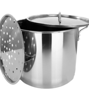 Stock Pot Stainless Steel 40QT Lid Steamer Pot Brew Vaporera Kettle Tamales New 10Ga