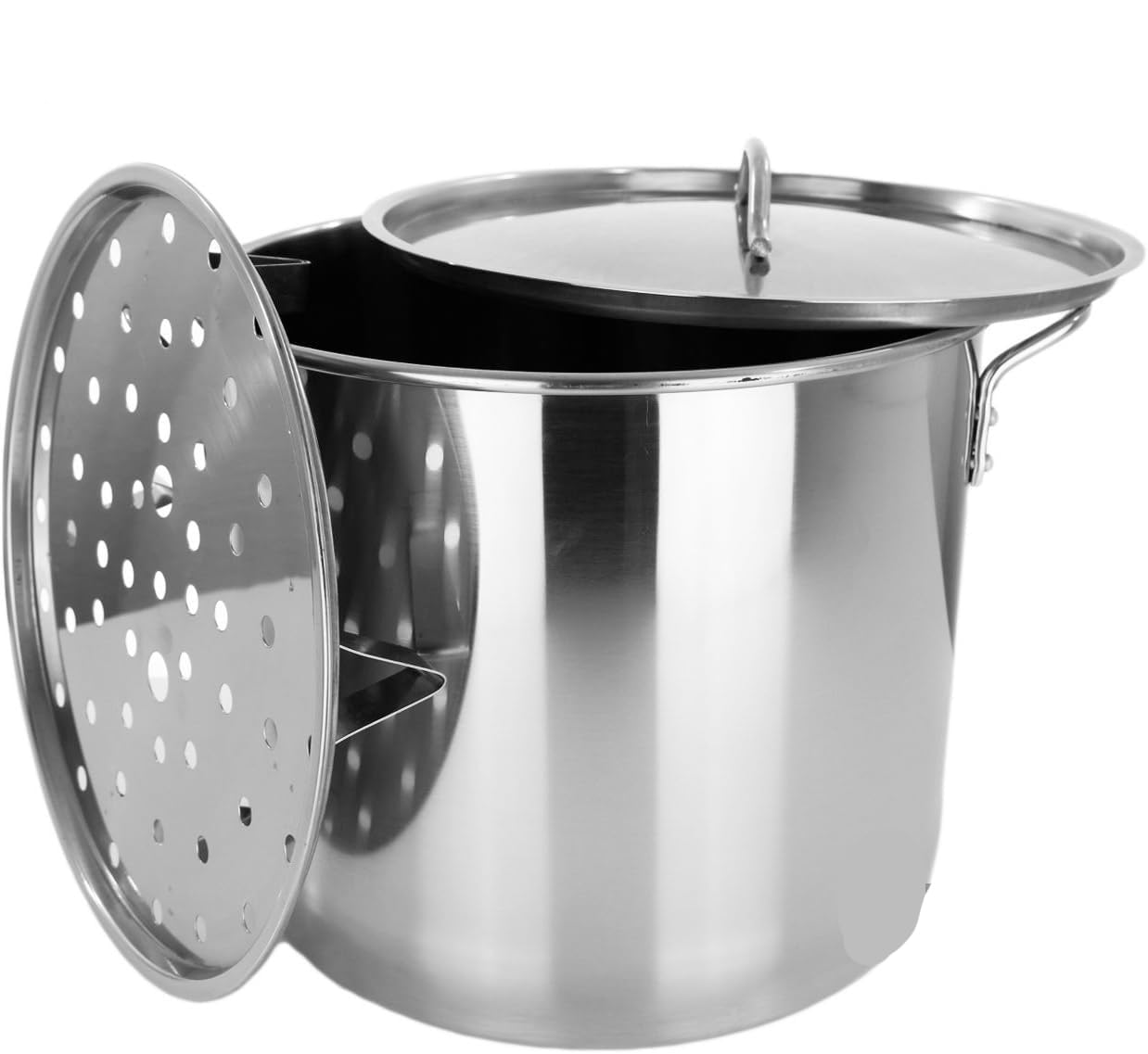 Stock Pot Stainless Steel 40QT Lid Steamer Pot Brew Vaporera Kettle Tamales New 10Ga