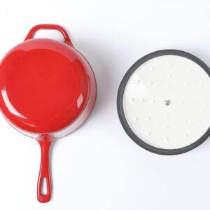 HAWOK Enameled Cast Iron Saucepan, 2QT Saucepan with Lid and Long Handle, Red