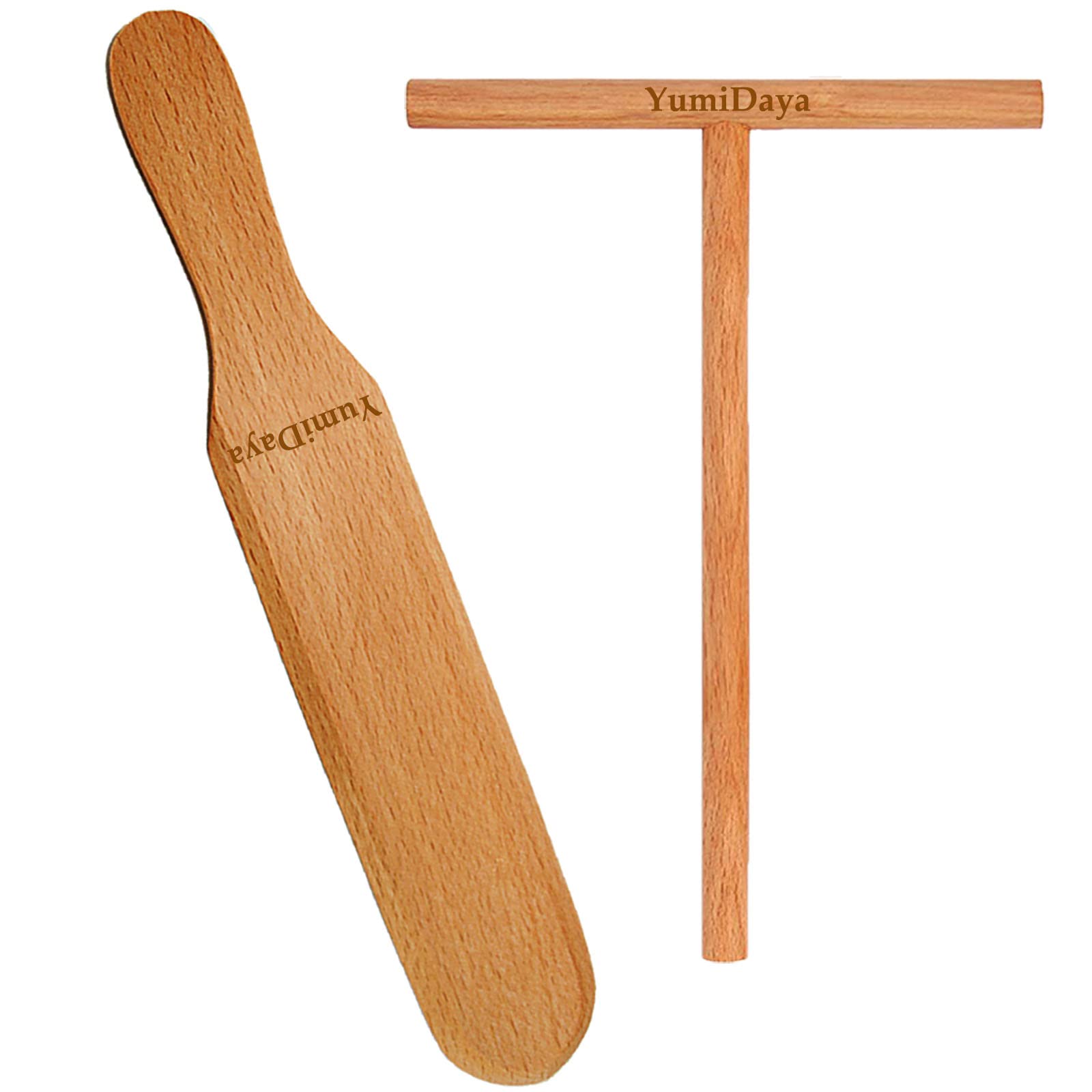 YumiDaya Crepe Spreader and Crepe Spatula Turner Set,Convenient Sizes to Fit Any Crepe Pan Maker - 100% Natural Wooden Crepe Spatula Set for Crepe Tools