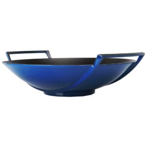 Le Creuset Enameled Cast-Iron 14-1/4-Inch Wok with Glass Lid, Cobalt Blue