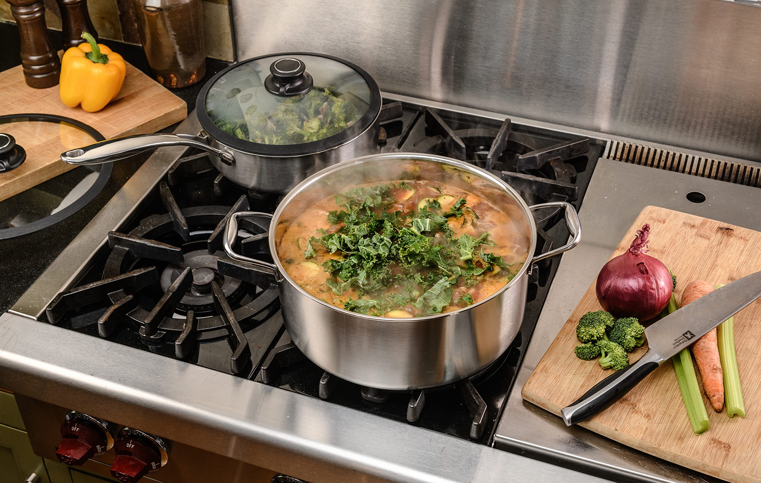 Black Cube Stainless Steel 7.5 QT Stockpot With Lid, 3 Ply Professional Grade Steel 11-inch Pot, Sliver, Dishwasher Safe.