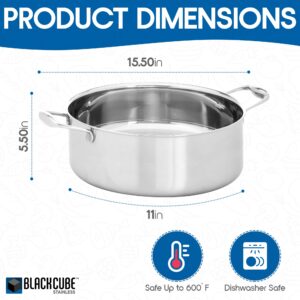 Black Cube Stainless Steel 7.5 QT Stockpot With Lid, 3 Ply Professional Grade Steel 11-inch Pot, Sliver, Dishwasher Safe.